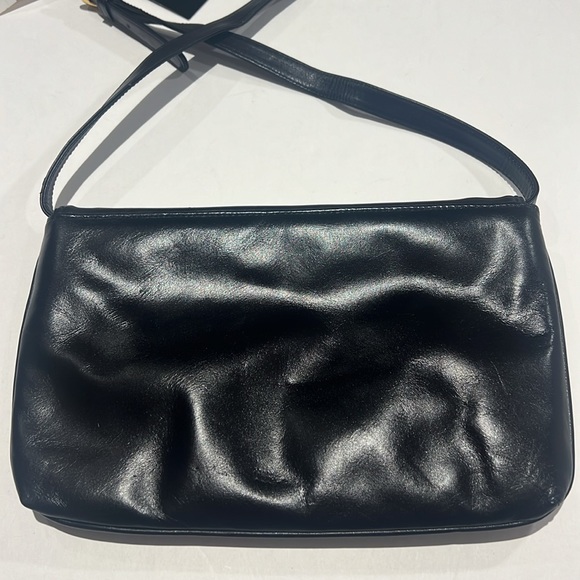 Anne Klein Vintage Black Leather Deadstock Crossbody Purse Gold Hardware - Picture 3 of 13
